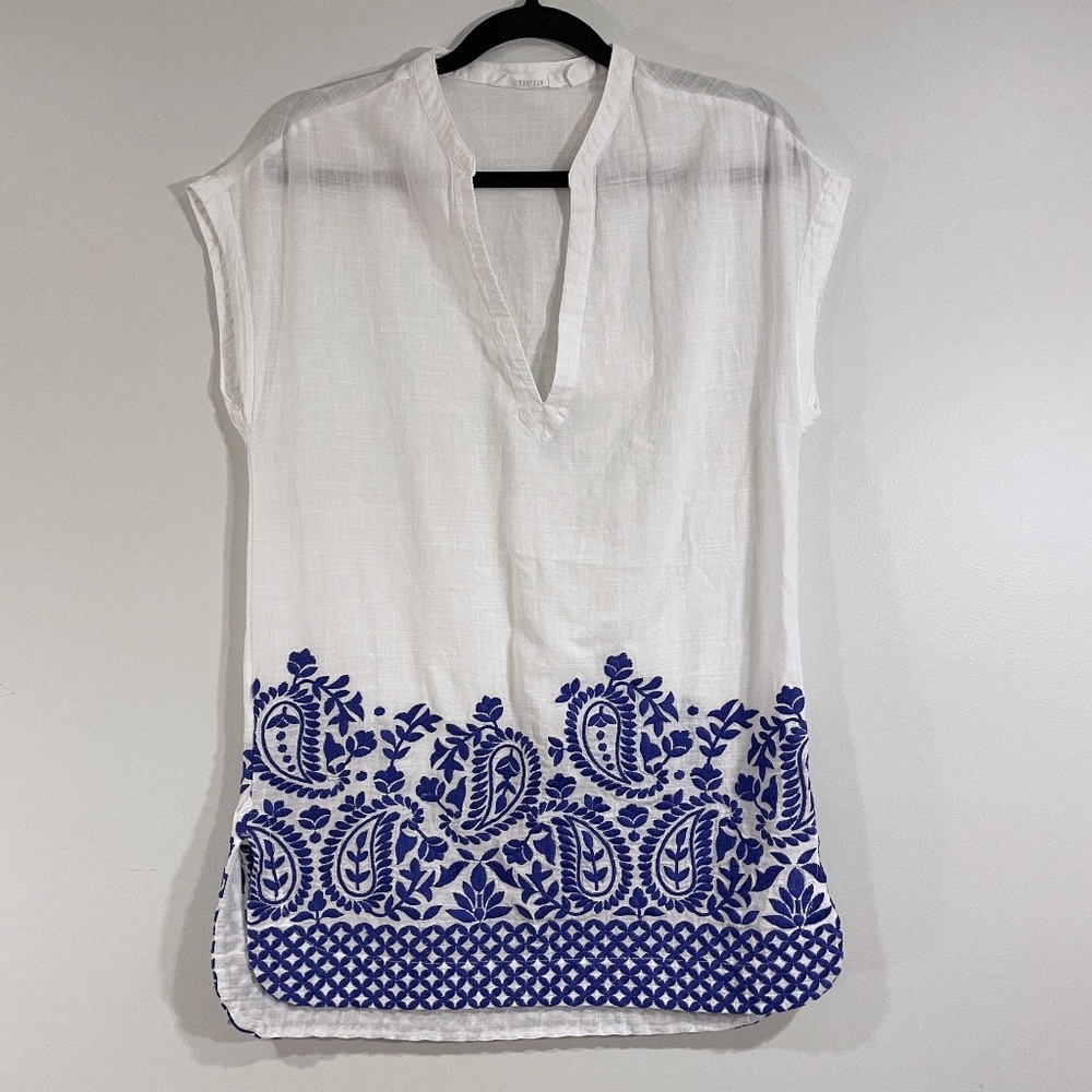 Athleta Paisley Embroidered Swim Coverup Tunic V-neck 100% Cotton Womens XXS